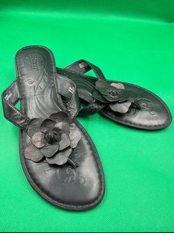 Born Black Leather Floral Thong Sandals