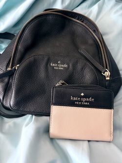 Kate Spade Black Leather Backpack and Wallet Set