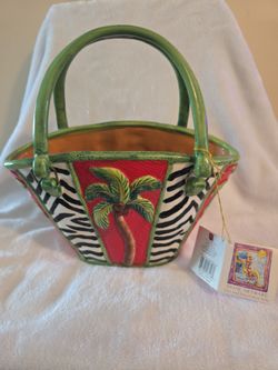 VTG 2005 Diane Artware Happy Clothes Handbag Vase Character Ceramic Collectibles Palm Tree