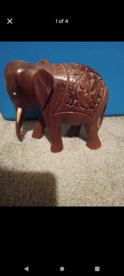 Vintage Wood Carved Elephant Statue 