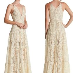 Dress The Population Melina Lace Maxi Dress Ivory Gold Sz  XL But Runs Small , like a medium, Perfect Condition.