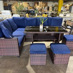 New in box 7 Pieces Patio Furniture Set Outdoor Furniture Sectional, High Back Outdoor Patio Dining Table Set, Wicker Patio Conversation Set with Cush