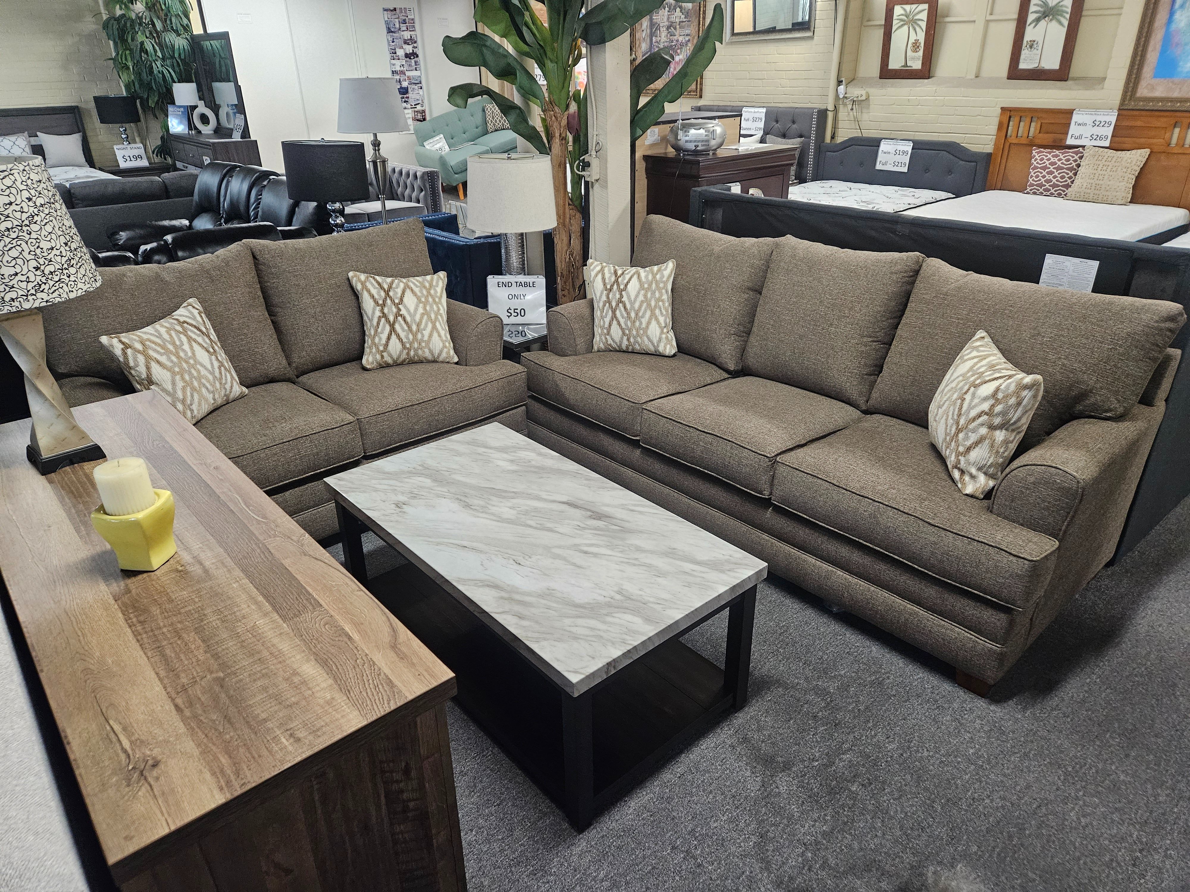 Brand new brown linen sofa + loveseat 2Pcs set