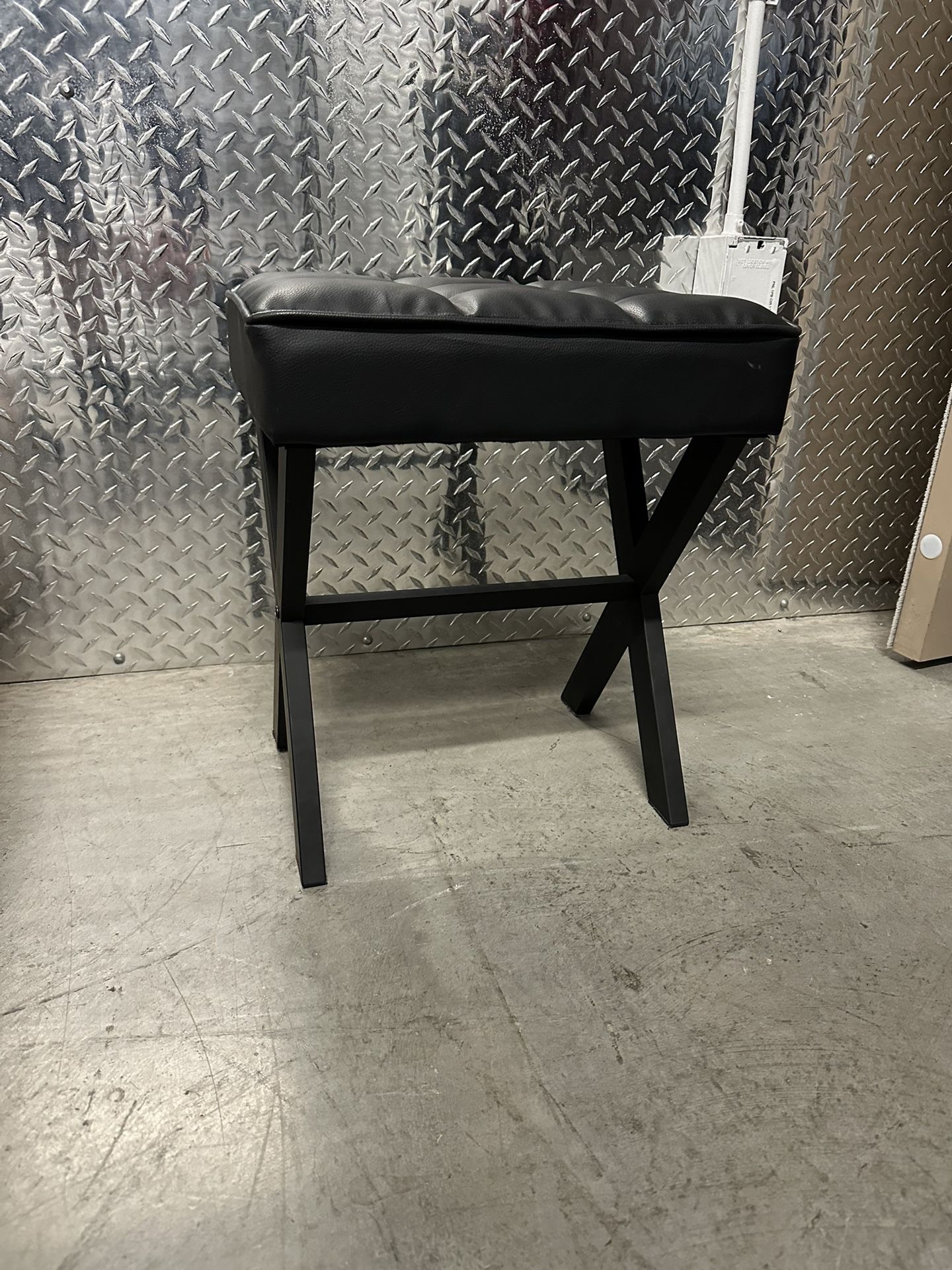 Square Makeup Stool with X-Leg Foot Rest, PU Footrest, Ottoman Seat Vanity Stool,