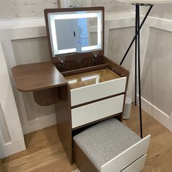 Vanity Desk With Mirror, Lights, And Outlet 