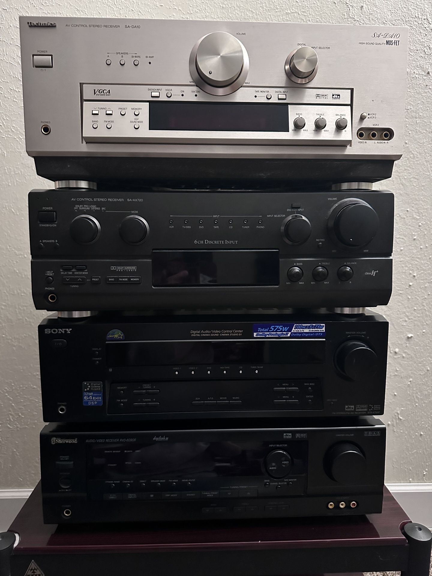 Sony STR-K750P Audio Video Receiver, Technics SA-AX720, Sherwood RVD-6090R, Technics SA-DA10