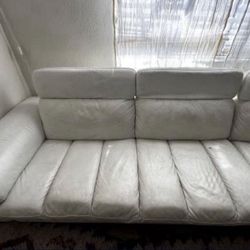 🌟$350/Send Your Offer🌟3-Piece Modern White Real Genuine Leather Lounge Chaise Couch Sofa w/ Adjustable To Lower Head Rests🌟