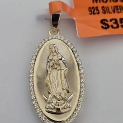 Virgin Mary Pendant/ Virgen De Guadalupe - Gold Over Silver Pen