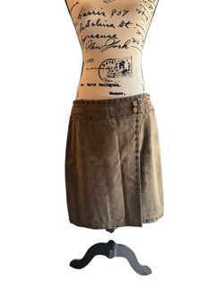 VS2 By Vakko Vintage Olive Studded Slit Suede Linen Skirt 