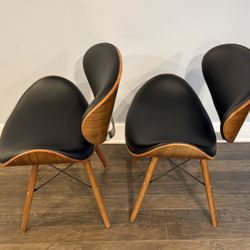 2 Chairs ! Armen Living Cassie Dining Chair in Black Faux Leather and Walnut Wood Finish 20D x 21W x 31H in