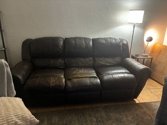 Dark Brown Leather Reclining Sofa