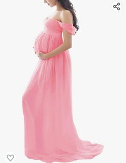 Maternity Dress for Photography Off Shoulder Chiffon Gown Split Front Maxi Pregnancy Dresses for Photoshoot