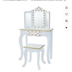 Kids Vanity Table Set (White & Gold)