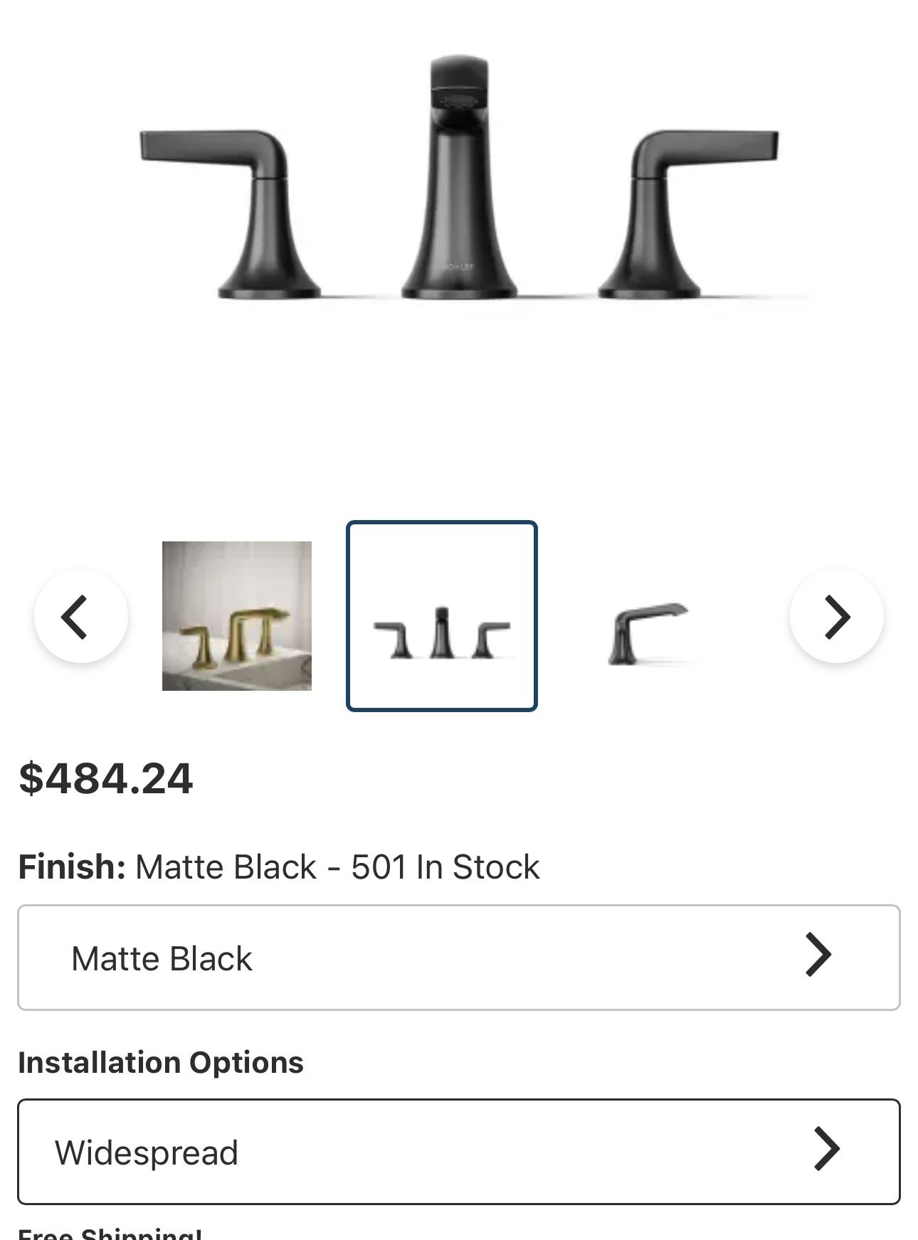 Pair of Kohler Black Tempered 1.2 GPM Widespread Bathroom Faucet with UltraGlide and Pop-Up Drain