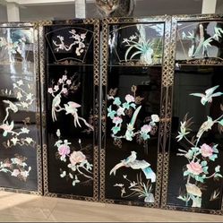 Panel Wall Hangings, Oriental Shell Art, White Lacquer, Home Decor, Wall Art, Mother of Pearl Shells