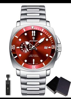 POEDAGAR Men’s Red Stainless Steel Watch – Luxury Sport Style
