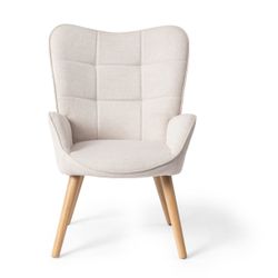 Homy Casa Kanas Wingback Accent Chair Fabric Upholstered Arm Chair, Beige