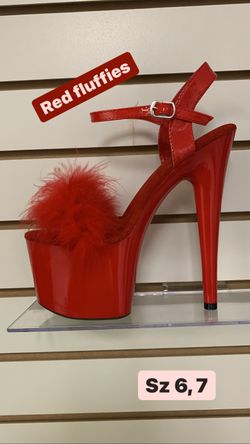 Ellie Red Fluffies Platforms Heels