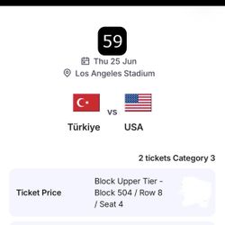 World Cup Tickets - USA v Turkey 6/25/26