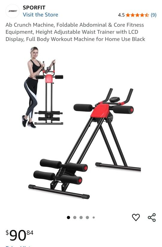 Foldable Portable Ab Crunch Machine Abdominal Core Fitness Equipment Waist Full Body Home Gym Black SP35624