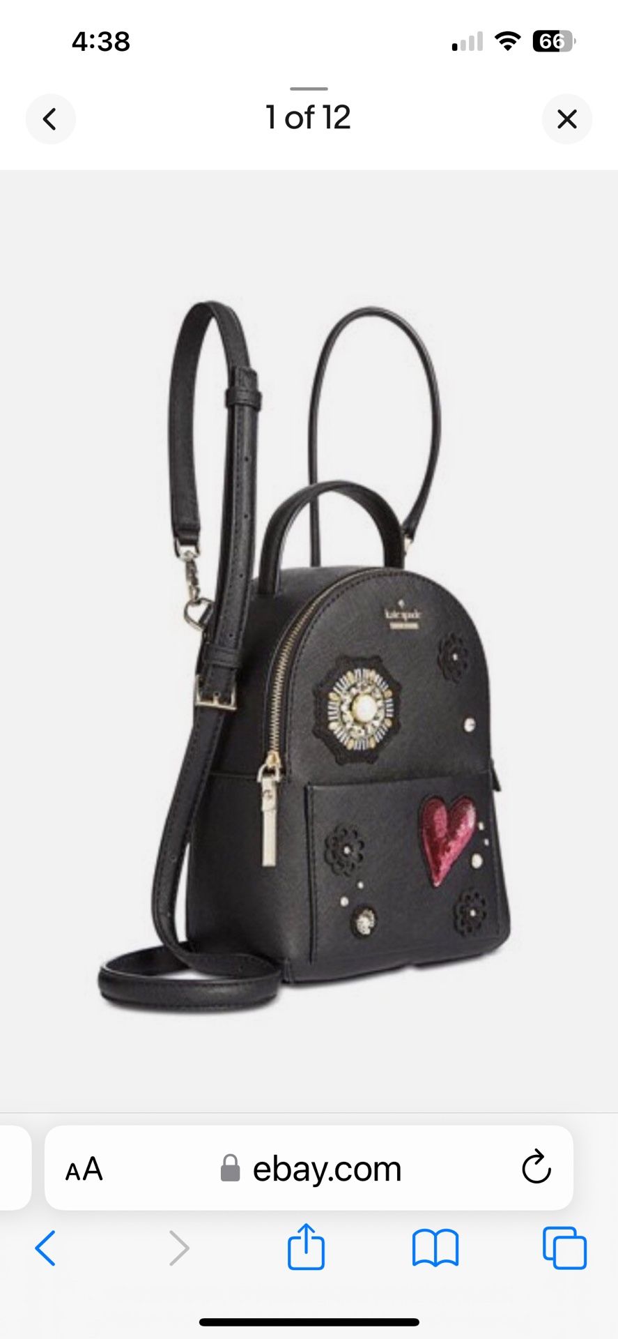 NEW Kate Spade Finer Things Merry Mini Black Backpack Crossbody PXRU8473 Heart