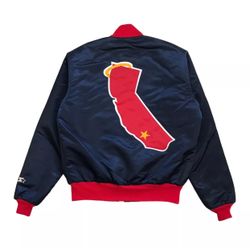 VINTAGE STARTER ANAHEIM ANGELS SATIN BOMBER JACKET MEDIUM M MENS BLUE CALIFORNIA