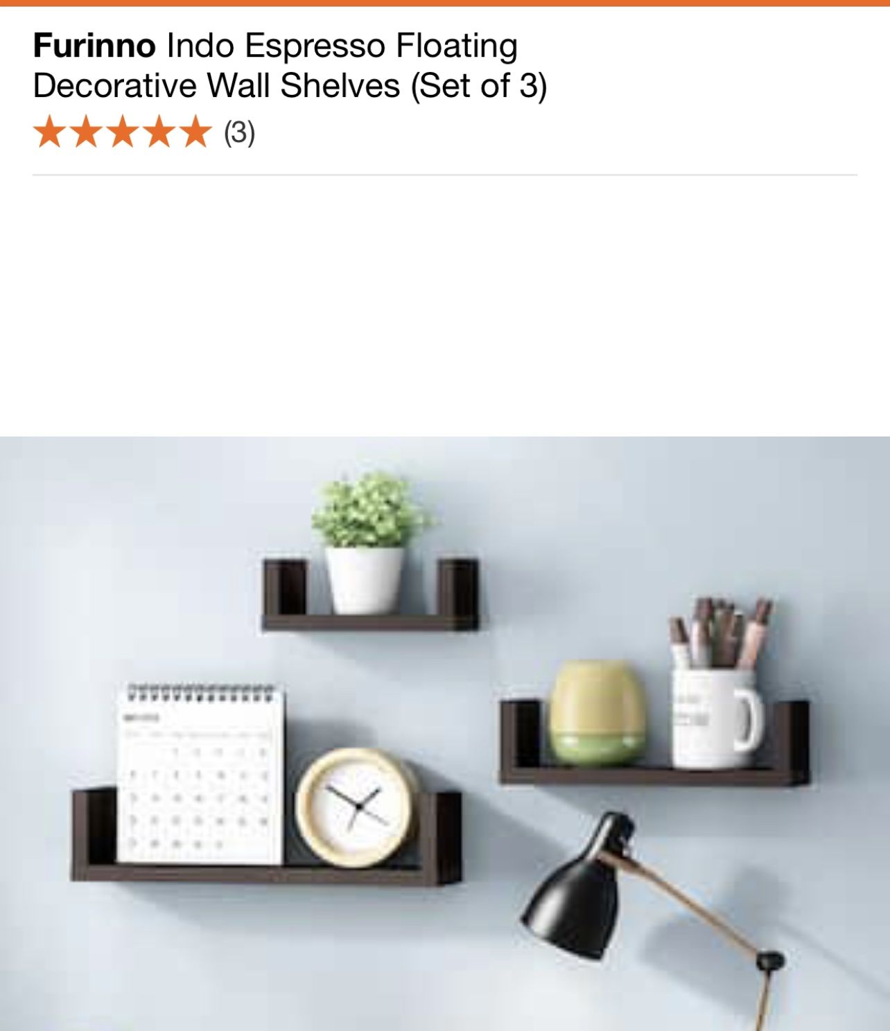Furinno Indo Espresso Floating Decorative Wall Shelves (Set of 3)