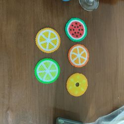 Perler Bead Coaster: Watermelon, Orange, Pineapple, Lemon, Lime 5 Pack