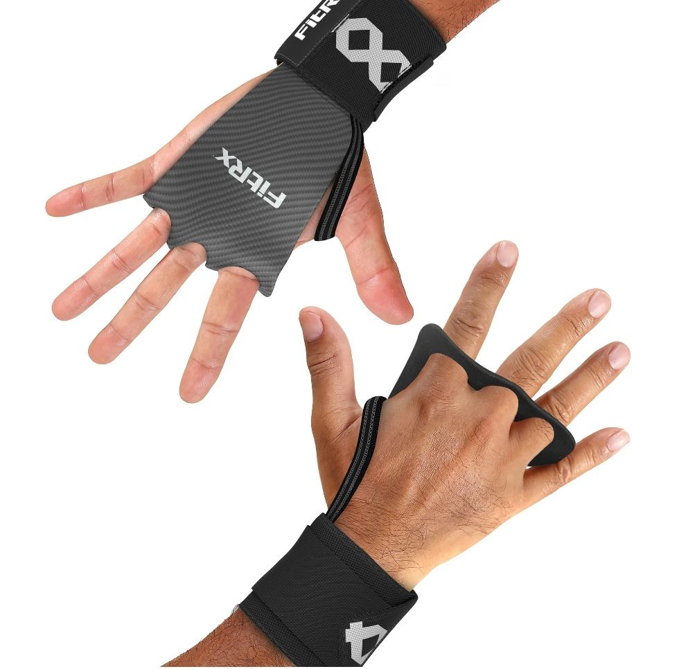 🔥NEW🔥 FitRx Grip Wraps 12” Weightlifting Nylon Wrist Wrap + Palm Grip Workout Gloves