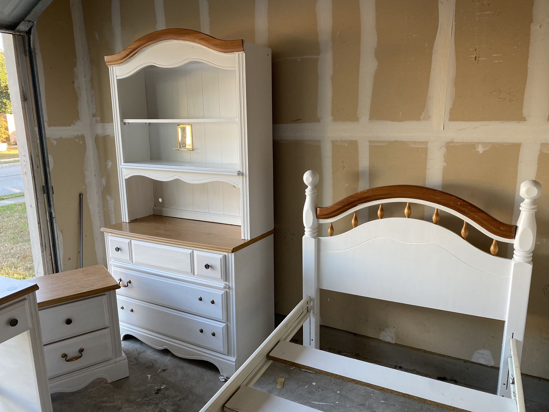 Matching Modern Solid Wood Complete Bedroom Set: White Dresser with shelf, Desk, Nightstand & Bed Frame