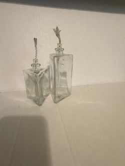 Set of 2 Vintage Triangle Refillable Oil Lamps Wicks In Glass Wick Holder