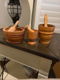 Set of 3 Wooden Mortar and Pestle Sets