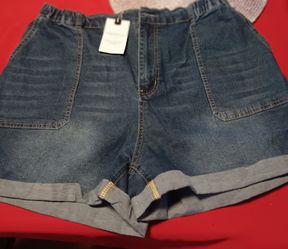 High-Waist Denim Jean Shorts with Cuffed Hem