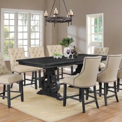 9pc Counter Height Dining Table With 8 Chairs