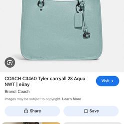 Coach Tyler Carryall 28 Aqua C3460 Tote Bag Plus Matching Wallet