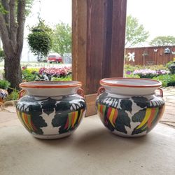 Orange Rim Pepper Talavera Clay Pots (Planters) Plants. $55 cada una.