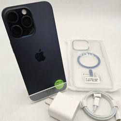Titanium Blue Apple IPhone 15 Pro Max 256gb Unlocked With Case Chargers Warranty $720