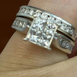 Princess Cut 1.00 ctw 2 Piece Diamond Wedding Ring set 14k White Gold size 5
