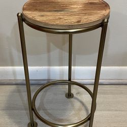 18" Hearth & Hand Wood & Brass Round Plant Stand  with Magnolia  / Discontinued