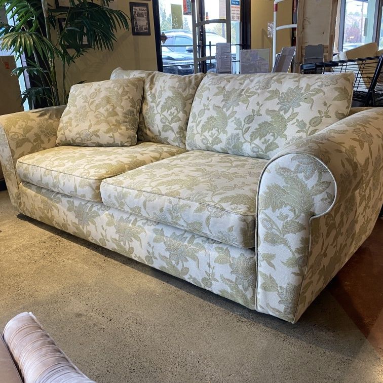Green Cream Floral Fabric Couch