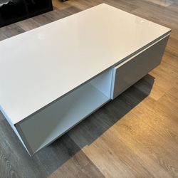 Modern White Coffee Table with Dual Storage Drawers 