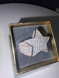 Solid 925 Sterling Silver Iced Out Star Ring