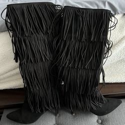 Black Fringe Boots