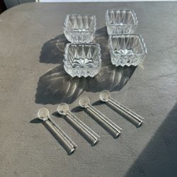 set of 4 vintage Princess House Bavarian lead crystal salt cellars with spoons