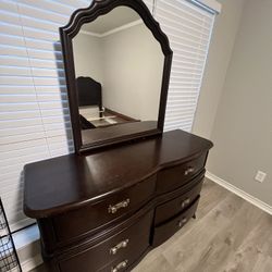 Twin Double Bed And Dresser With Mirror