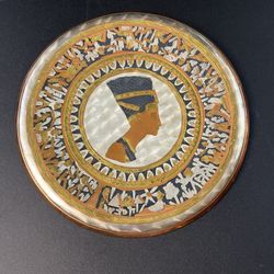 Vtg Queen Nefertiti Egyptian Wall Plate Mixed Metal Copper Brass 7” Hand Made