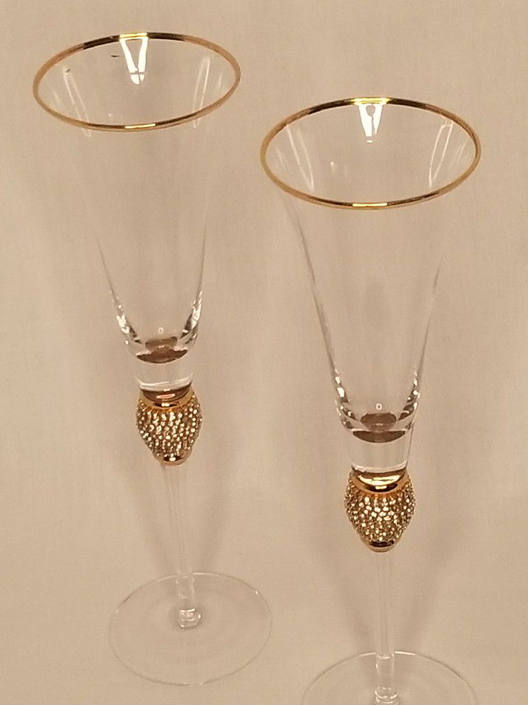 Trinkware "Diamond" Champagne Flutes With Gold Rim