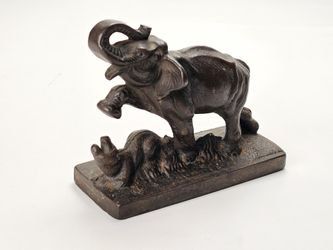 ANTIQUE AFRICAN ASIAN CAST IRON ELEPHANT STOMPING ART STATUE SCULPTURE 