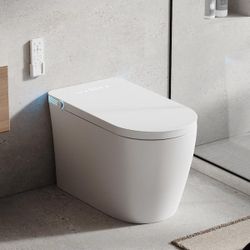 Smart Toilet with Bidet Built in,One Piece Toilet with Heated Seat&Night Light,Warm Water Wash&Dry,Tankless Toilet  Multi-Functional Smart Toilet with