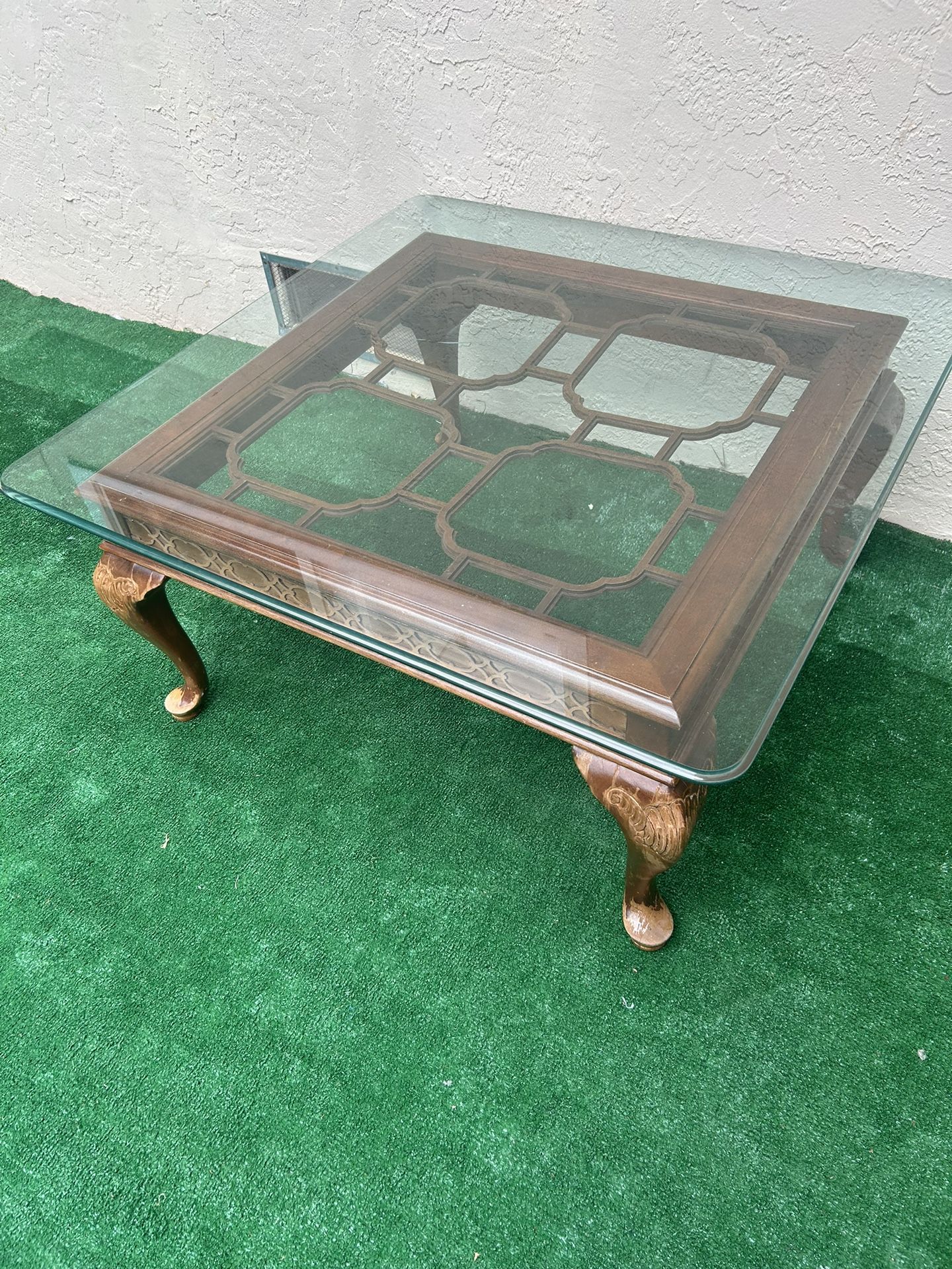 Wooden Table With Glass Top 